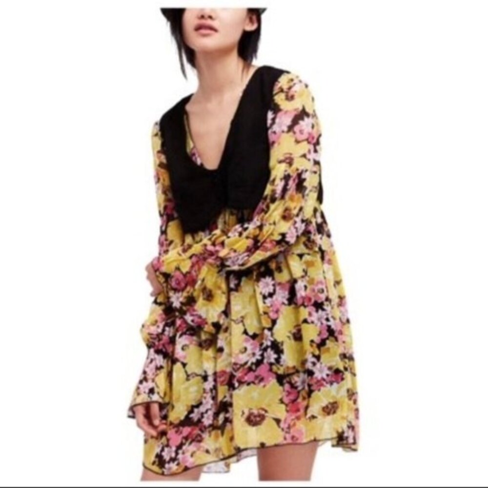 Free People Alice Vested Black Combo Floral Dress